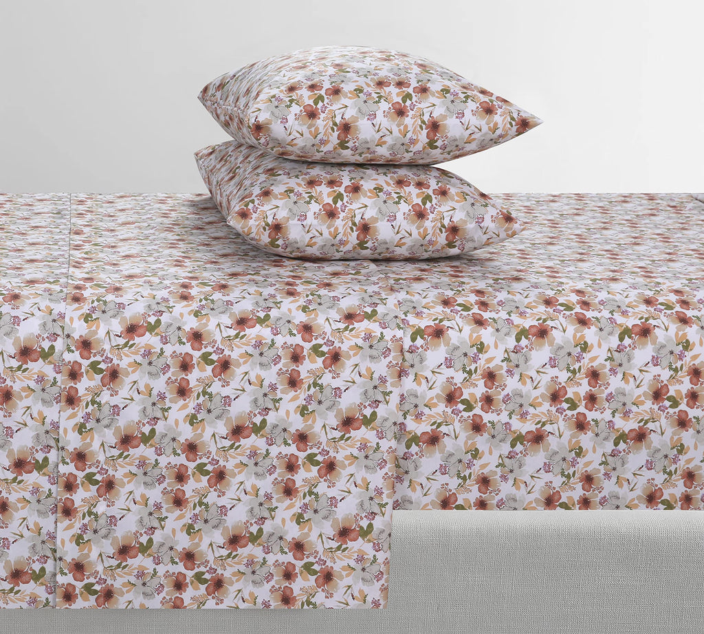 Feather & Stitch Softest 100% Cotton Sheets, 300 Thread Count Percale Weave Bedding, 16' Deep Pocket, Cooling Sheets, Breathable Bed Set, Hotel Premium Quality (- Full, Florence)