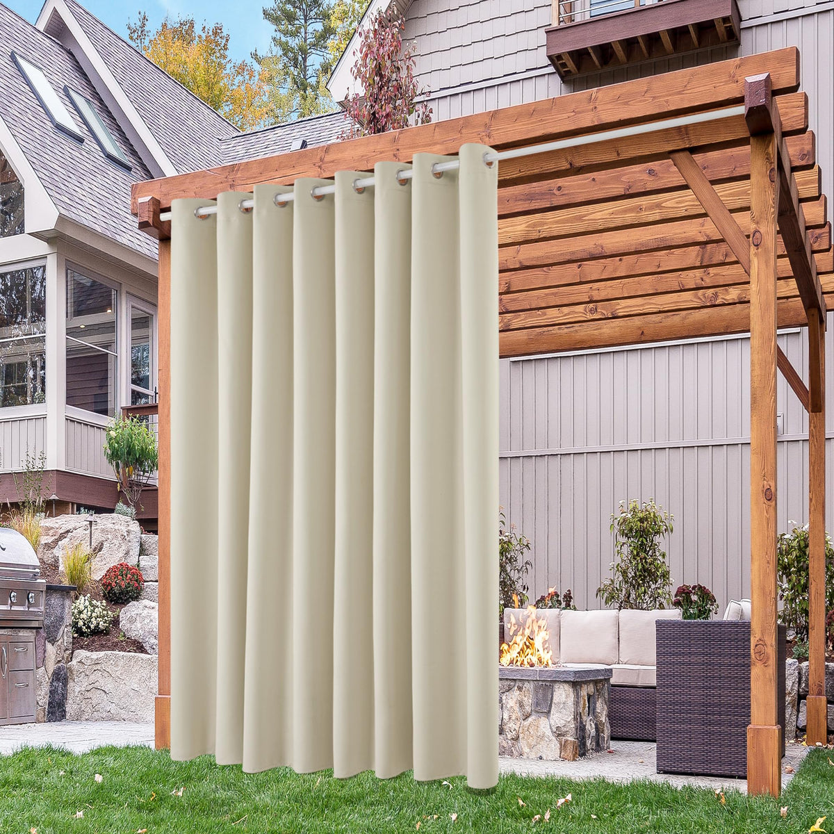 Deconovo Waterproof Outdoor 105 Wide Blackout Curtains For Patio 84 Inches Long, Indoor Light Beige Grommet Blackout Curtains Fo