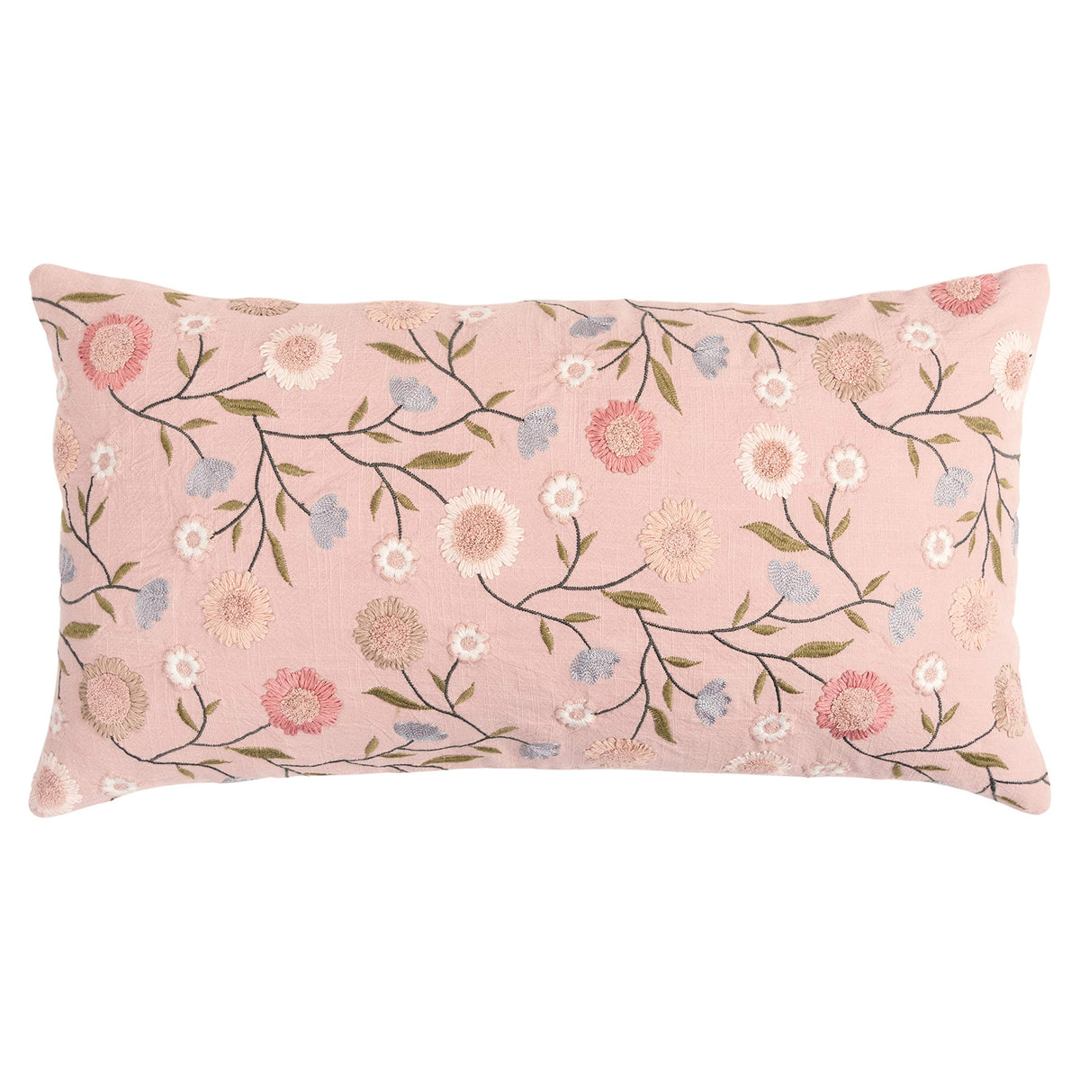 Rizzy Home Floral 14&quot; x 26&quot; Down Filled Pillow with Cotton Cover-Blush