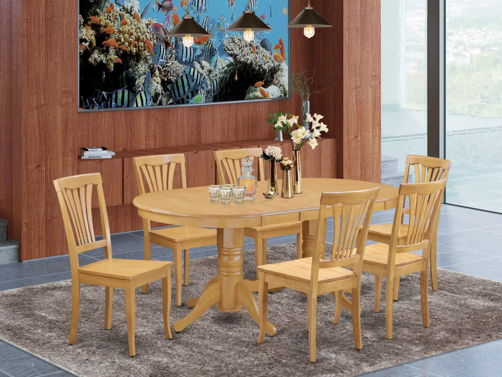 East West Furniture VAAV7-OAK-W 7 Piece Dining Set Consist of an Oval Dining Table with Butterfly Leaf and 6 Kitchen Chairs, 40x76 Inch, Oak