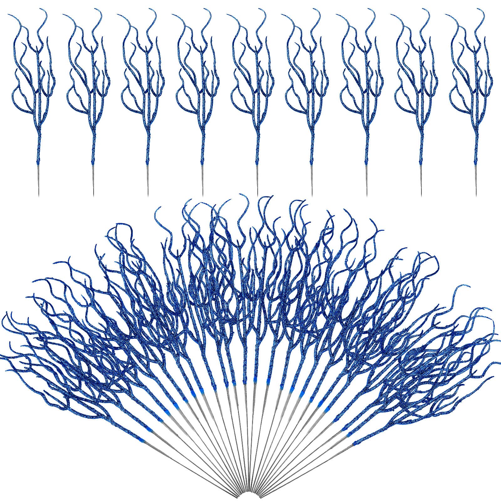 Jutom 30 Pcs Glitter Christmas Tree Pick 13.7 x 2.7 Inch Curly Tall Tree Filler Branches Christmas Tree Sprigs and Twigs Decorat