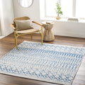 Livabliss Chester Boho Moroccan Area Rug, 6 Square, Cream/Royal Blue