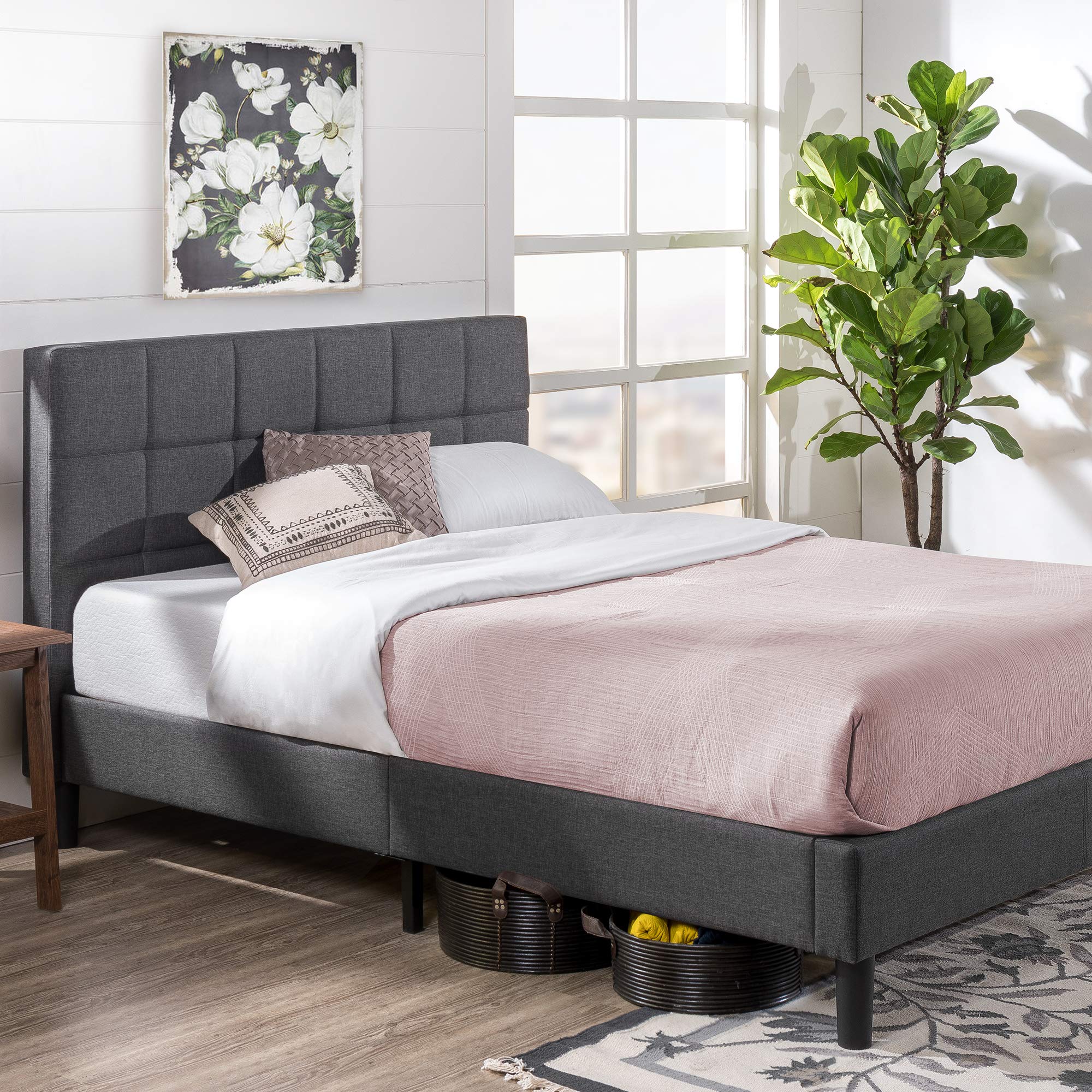 ZINUS Lottie Upholstered Platform Bed Frame / Mattress Foundation / Wood Slat Support / No Box Spring Needed / Easy Assembly, Gr