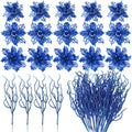 Yinder 48 Pcs Glitter Christmas Tree Filler Decorations Set 24 Pcs 13.7 Christmas Curly Spray Picks 24 Christmas Poinsettia Fl