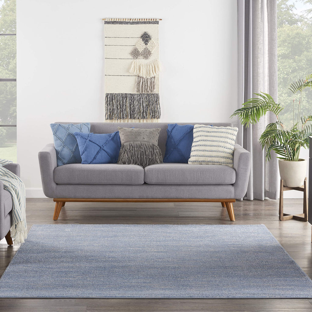 Nourison Essentials Indoor/Outdoor Blue/Grey 5' X Square Area -Rug, Easy -Cleaning, Non Shedding, Bed Room, Living Room, Dining Room, Backyard, Deck, Patio (5 Square)