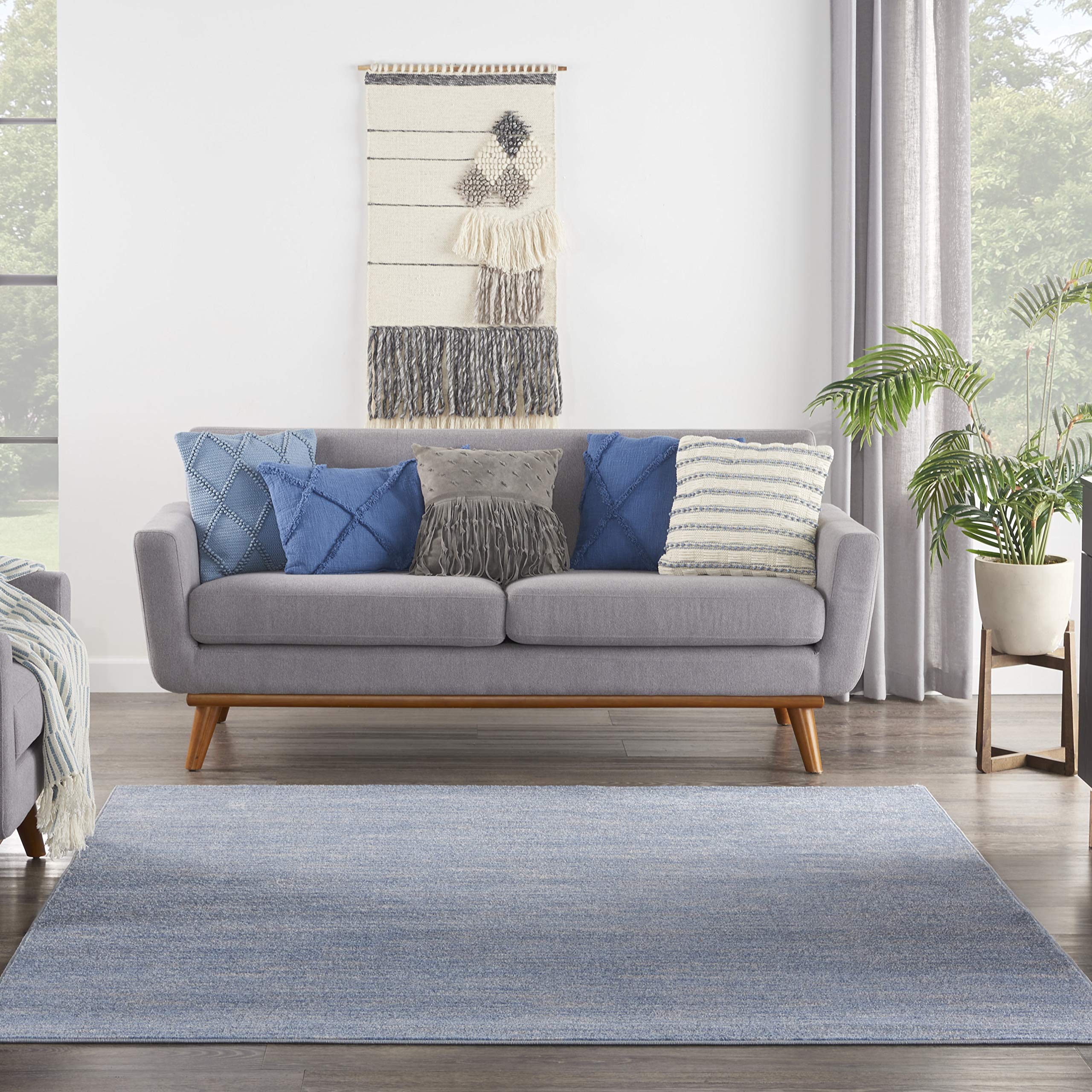 Nourison Essentials Indoor/Outdoor Blue/Grey 5' X Square Area -Rug, Easy -Cleaning, Non Shedding, Bed Room, Living Room, Dining Room, Backyard, Deck, Patio (5 Square)