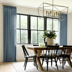 Twopages Double Layer Lined Curtain Aegean Blue Linen Blend Light Filtering Pinch Pleat Curtain For Kitchen, Room Darkening Wind