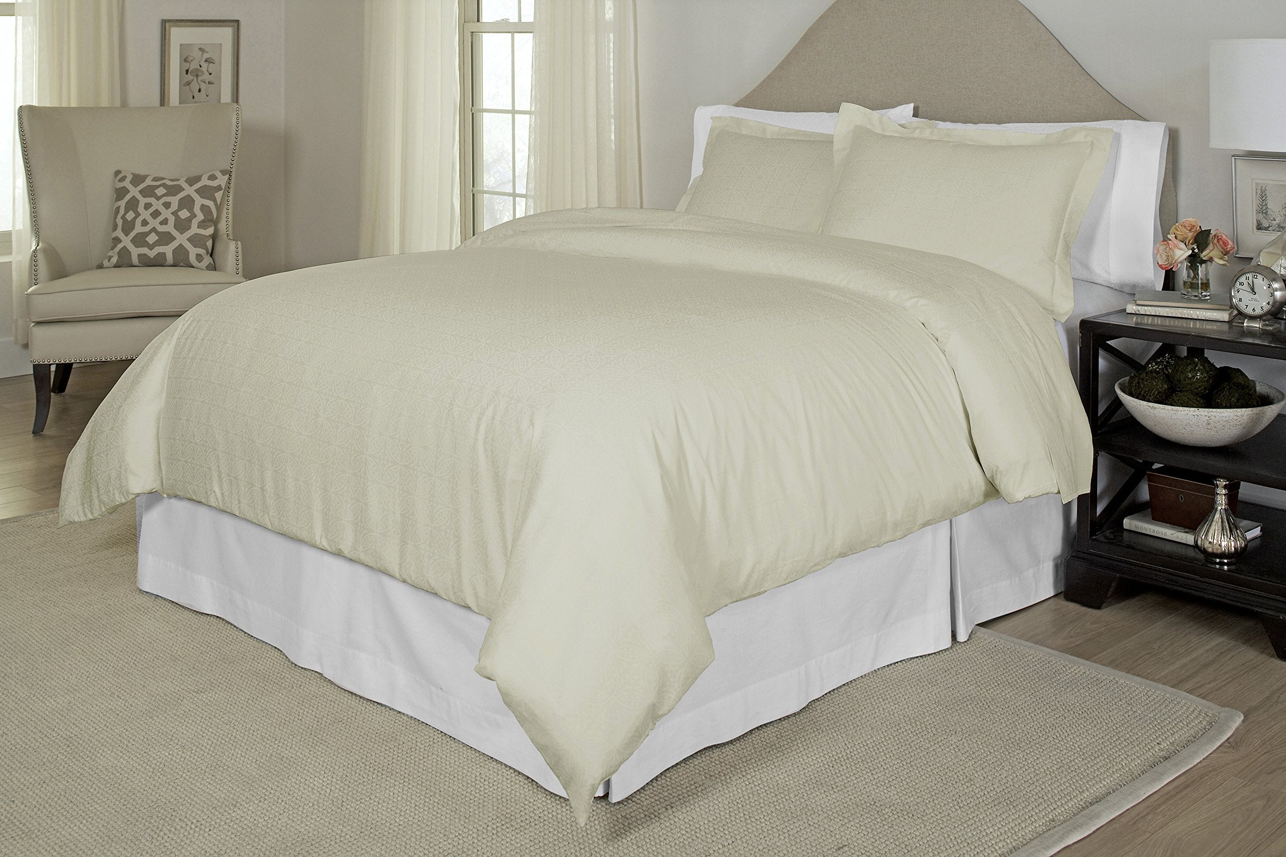 Pointehaven 300 Thread Count Printed Duvet Set, Full/Queen, Bone