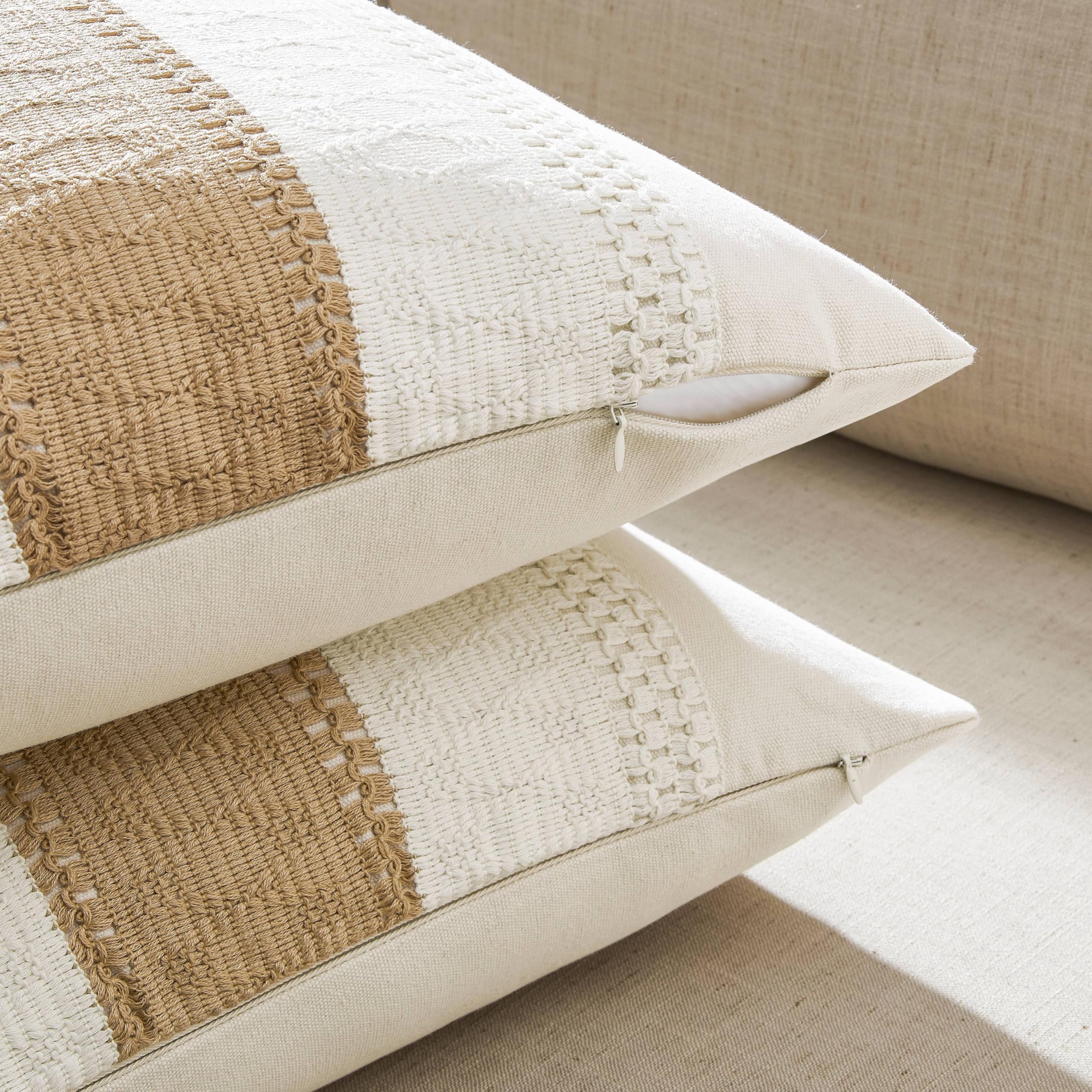 Zeemart 2 Packs Cotton Boho Throw Pillow Covers 24X24 Inch Contrast Brown, Soft Farmhouse Decorative Couch Pillow Cases Neutral Cushion Covers For Sofa Bed Living Room Home Decor