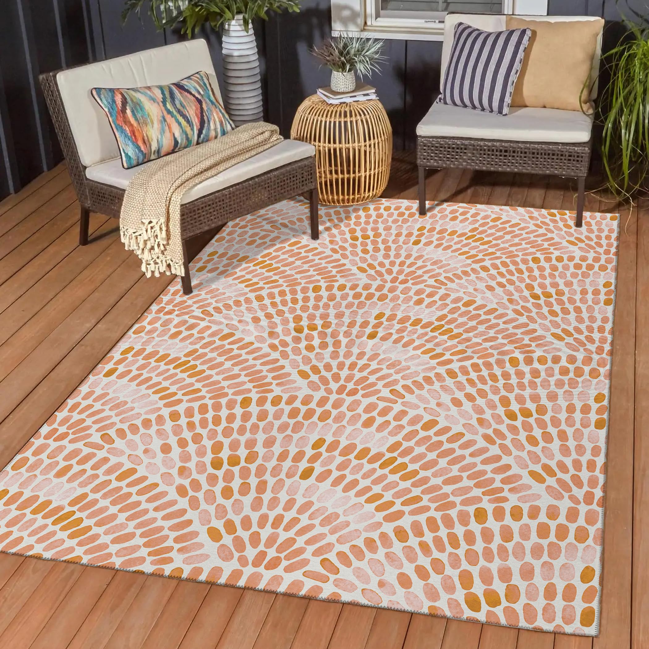 Addison Rugs Surfside Asr37 Peach 9' X 12' Indoor Outdoor Area Rug, Easy Clean, Machine Washable, Non Shedding, Bedroom, Living