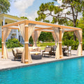 Mellcom Louvered Pergola 10X20, Aluminum Pergola With Adjustable Louvered Roof, Wood Grain Outdoor Pergola With Waterproof Curta
