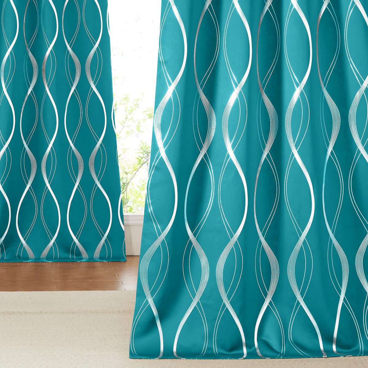 Nicetown Room Darkening Curtains For Bedroom, Peacock Teal, 2 Panels, 52 X 84 Inch, Noise Reducing Thermal Insulated Wave Line F