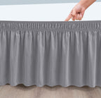 Biscaynebay Wrap Around Bed Skirts With Split Corners For Queen Beds 14' Drop, Silver Grey Elastic Dust Ruffles Easy Fit Wrinkle & Fade Resistant Silky Luxurious Fabric Solid Machine Washable