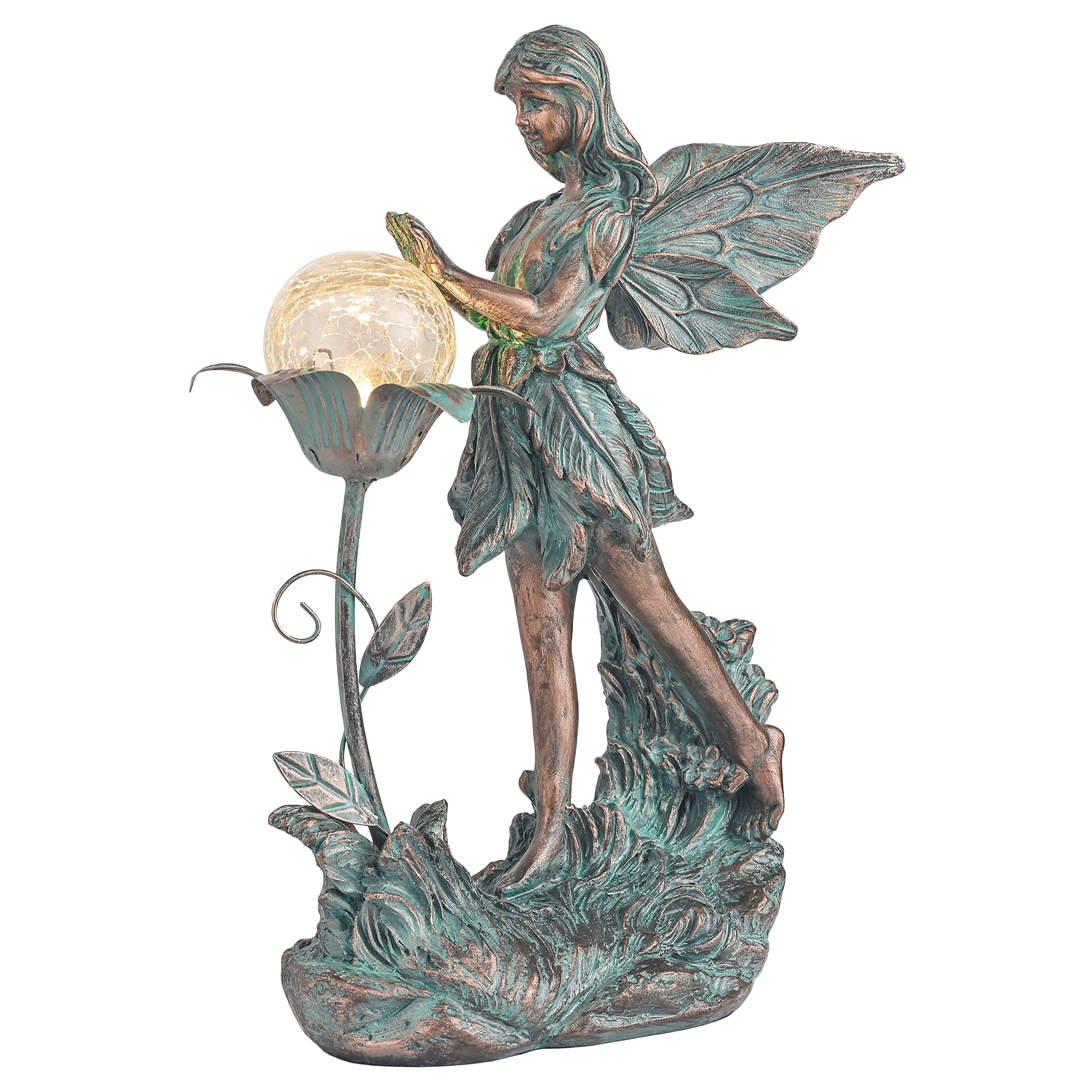 Teresa'S Collections Garden Fairy, Large Bronze Garden Sculptures & Statues With Solar Outdoor Light, Yard Art Lawn Ornaments Fo