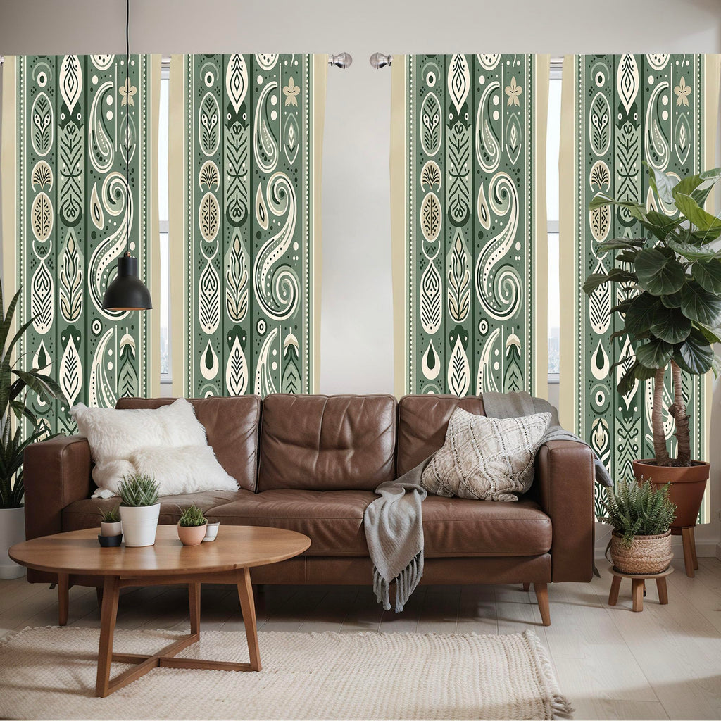 Ambesonne Boho Window Curtains Pack Of 2, Simplistic Ethnic Look Botanical Ornaments As Stripes Neutral Tones, Lightweight Set W