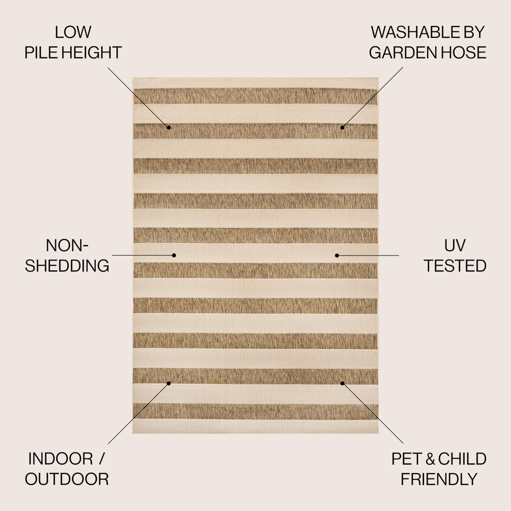 Jonathan Y Smb112A-4 Aveiro Wide Stripe Indoor Outdoor Area Rug, Bohemian, Coastal, Mediterranean Easy Cleaning,Bedroom,Kitchen,Backyard,Patio,Non Shedding, Beige/Brown, 4 X 6