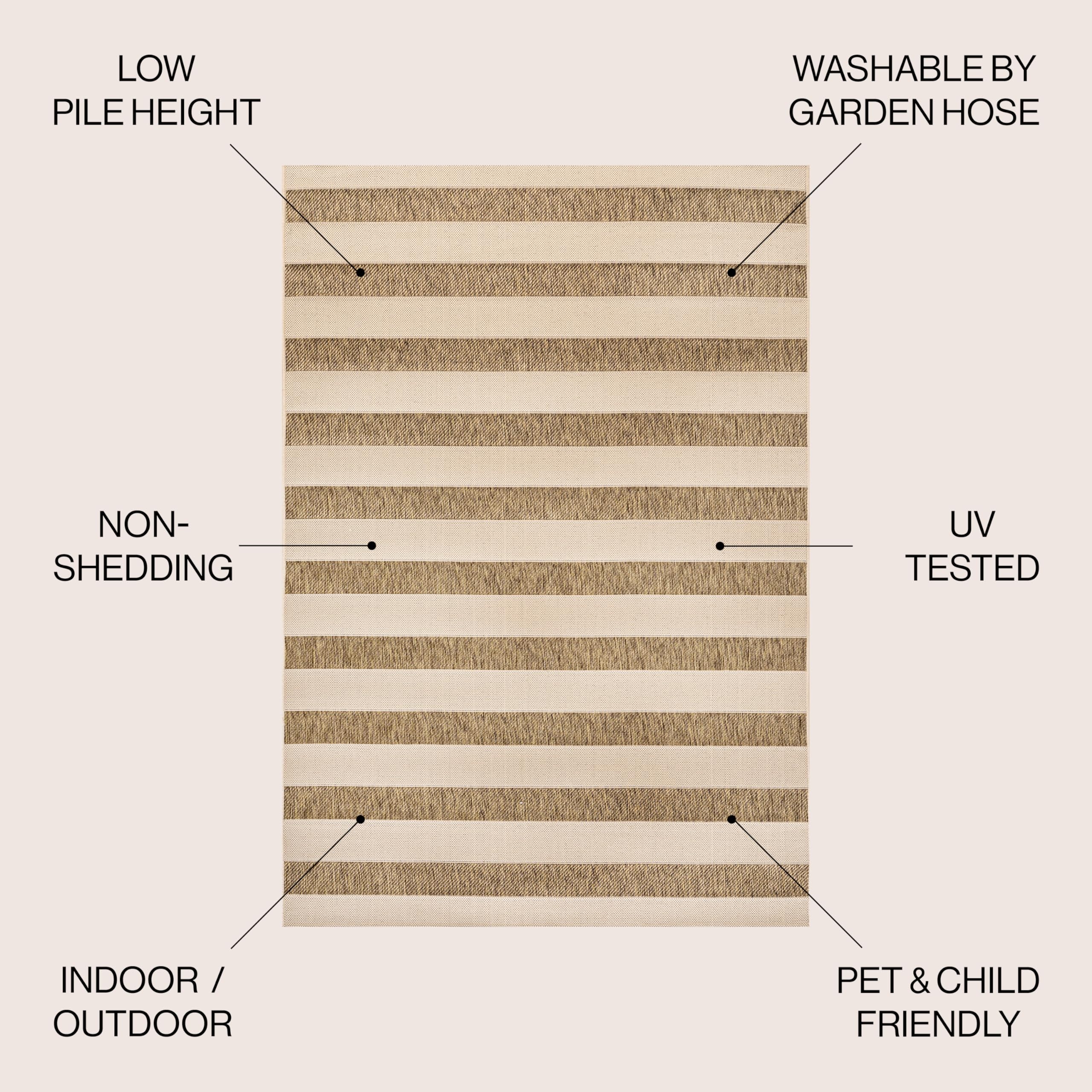 Jonathan Y Smb112A-4 Aveiro Wide Stripe Indoor Outdoor Area Rug, Bohemian, Coastal, Mediterranean Easy Cleaning,Bedroom,Kitchen,Backyard,Patio,Non Shedding, Beige/Brown, 4 X 6