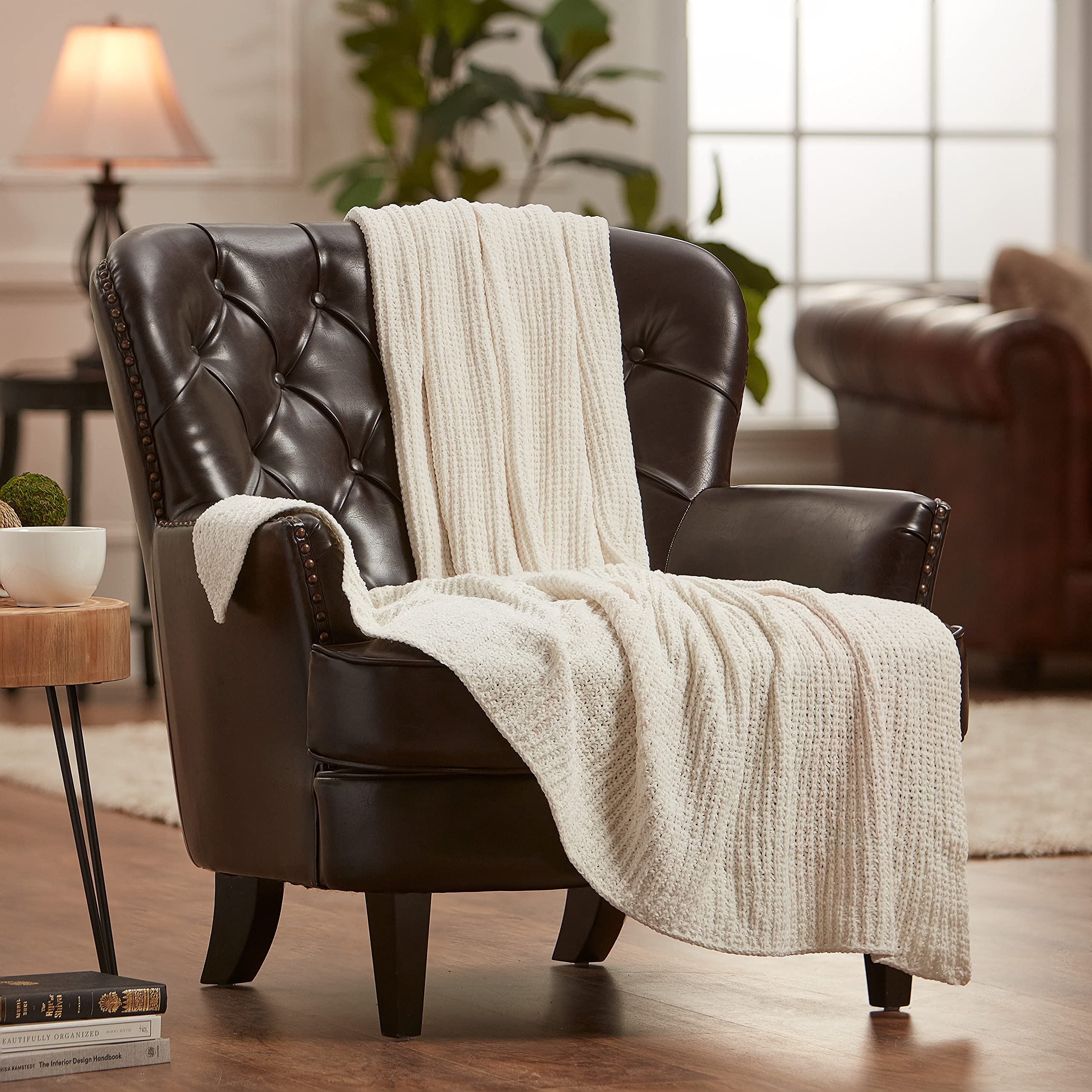 Chanasya Premium Knit Chenille Throw Blanket - Soft, Plush Decorative Throw Blanket - 50' X 65 - Pearl