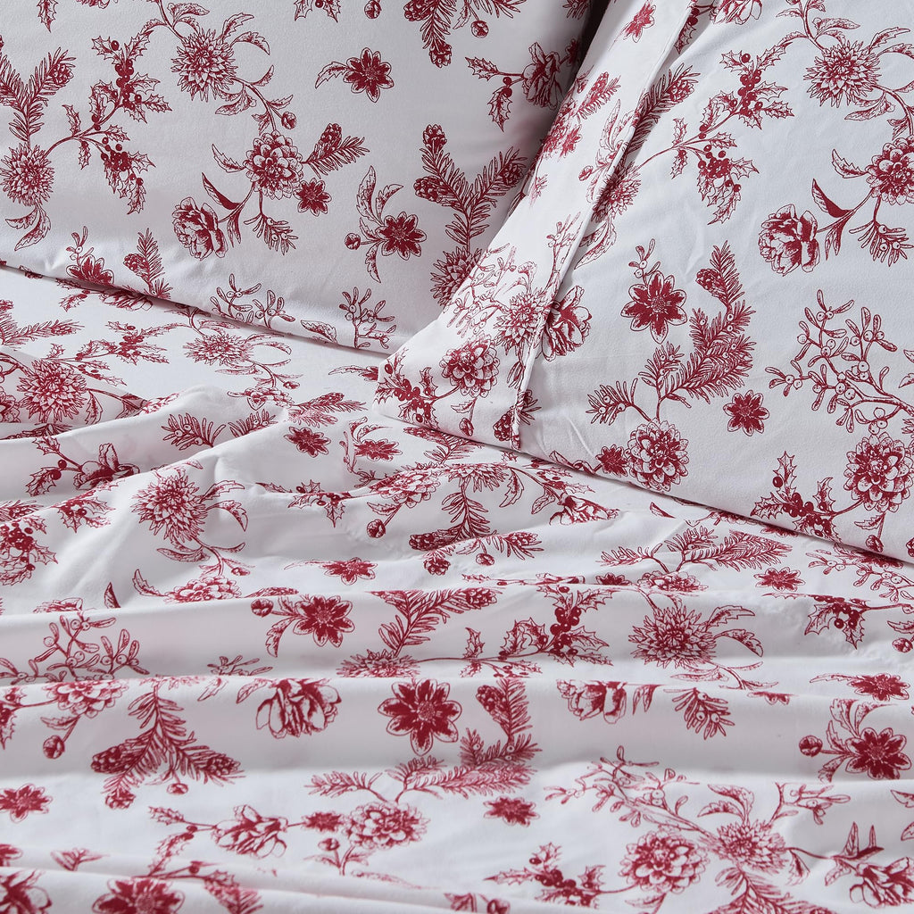 Great Bay Home Full Size Microfiber Sheet Set - Winter-Theme 4-Piece Bed Sheets - Ultra-Soft And Smooth Brushed Microfiber Holiday Bedding (Full, Jolly Floral)
