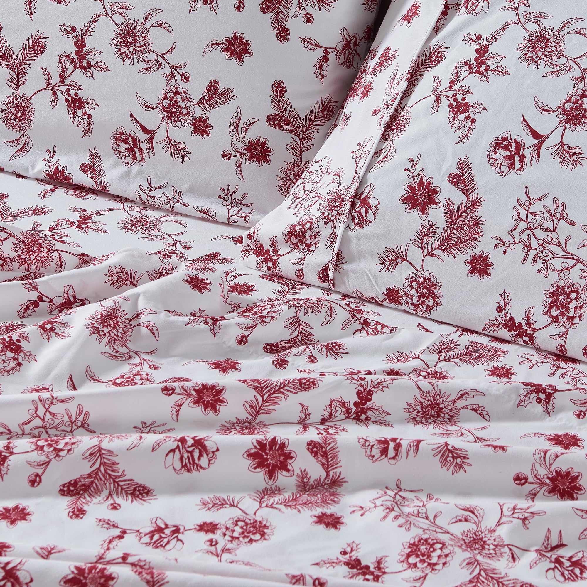 Great Bay Home Full Size Microfiber Sheet Set - Winter-Theme 4-Piece Bed Sheets - Ultra-Soft And Smooth Brushed Microfiber Holiday Bedding (Full, Jolly Floral)