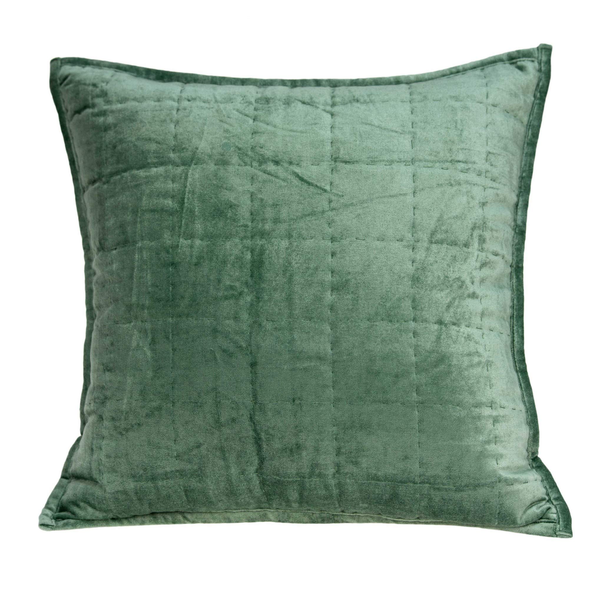 HomeRoots 50% Cotton, 50% Viscose 20' x 7' x 20' Transitional Green Solid Quilted Pillow Cover with Poly Insert