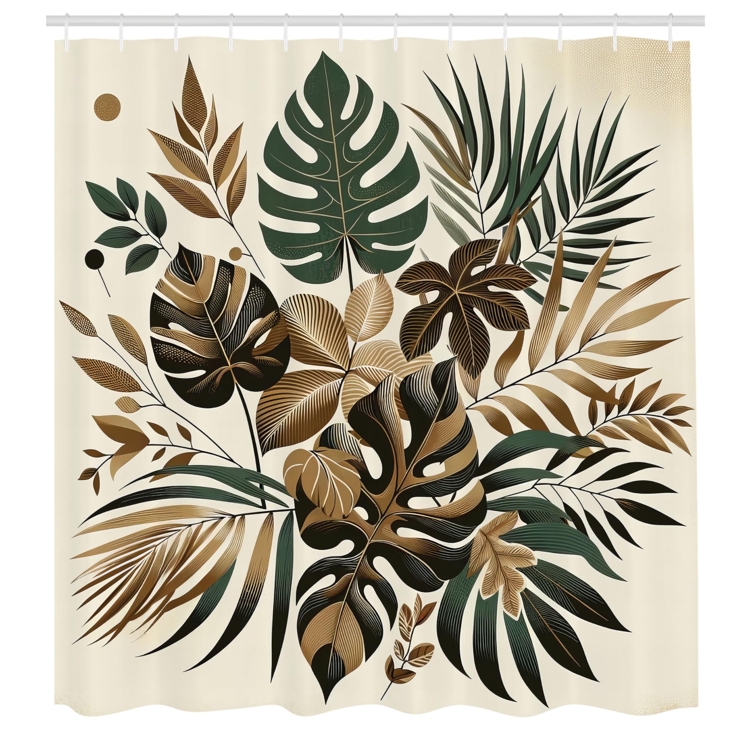 Ambesonne Brown Shower Curtain, Exotic Retro Inspired Monstera Palm Jungle Leaves Vintage Botanical, Cloth Fabric Bathroom Decor