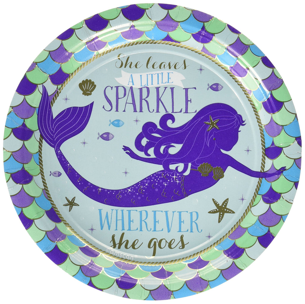 Amscan 541975 Metallic Round Plates | Mermaid Wishes Collection | Birthday | 8 pcs