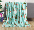 Elegant Comfort Velvet Touch Ultra Plush Christmas Holiday Printed Fleece Throw/Blanket-50 X 60Inch, (Santa Snowman Teal)