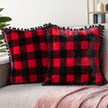 Pavilia Plaid Red Black Throw Pillow Covers Pom Pom 20X20 Set Of 2, Decorative Pillow Cases For Bedroom Aesthetic, Buffalo Check