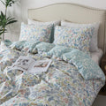 HoneiLife Cotton Queen Duvet Cover - Floral Comforter Cover 3-Piece, Botanical Bedlinen Sets with Zipper Closure & Corner Ties, 