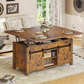Sedeta Lift Top Coffee Table, 4 In 1 Convertible Coffee Tables With Storage And Hidden Compartment For Living Room, Farmhouse Coffee Table Converts To Dining Table, Dining Reception Room, Rustic Brown