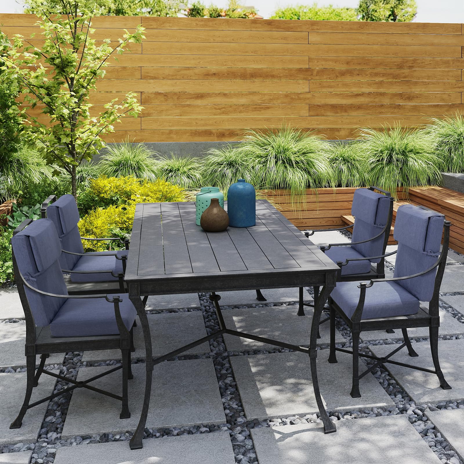 Aoodor Patio High Back Chair Cushion Olefin Fabric Slipcover Sponge Foam 46 X 21 X 4 Inch, Set Of 4 (Only Cushions)