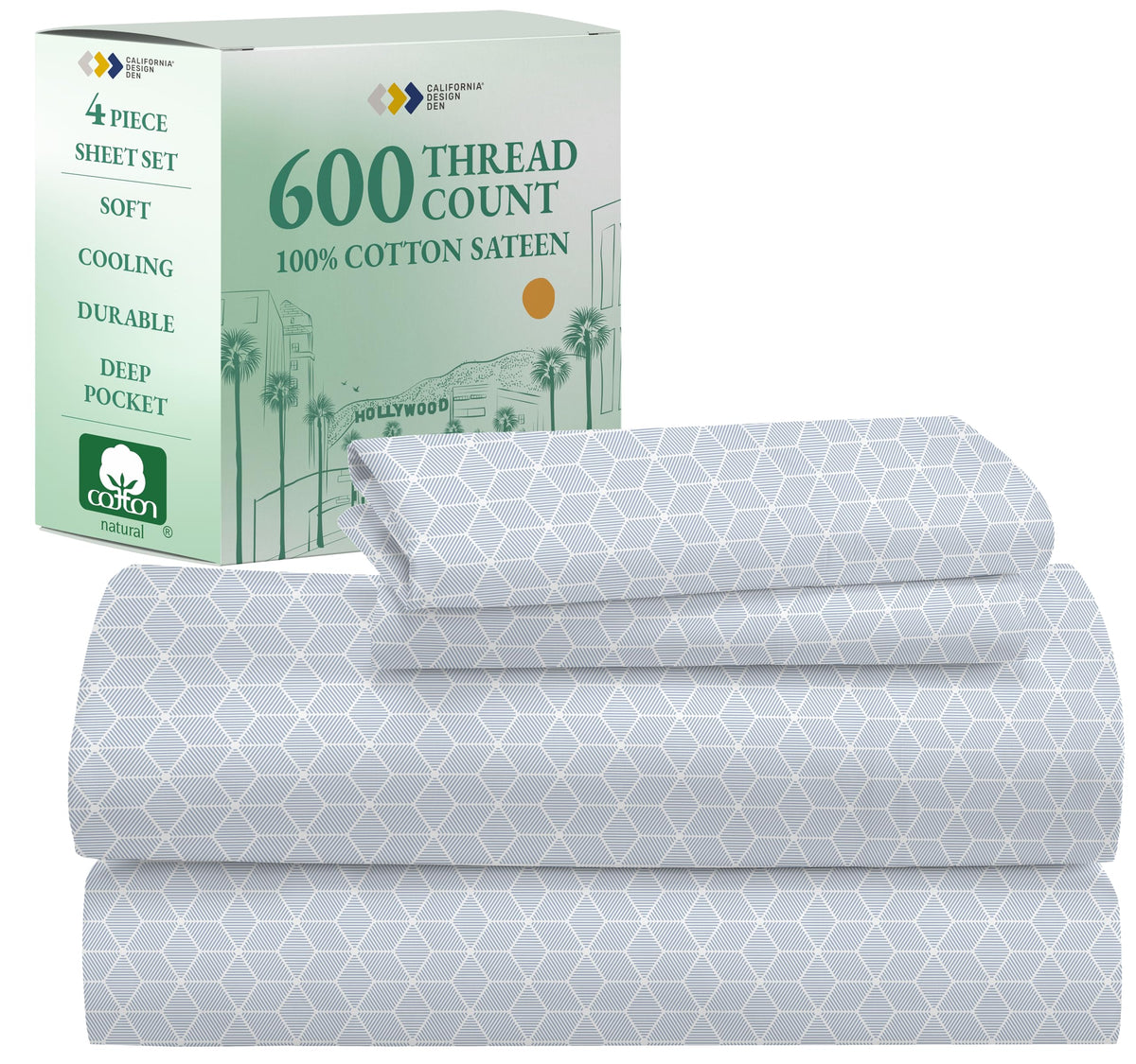 California Design Den 5-Star Hotel 600 Thread Count 100% Cotton Sheets Set, Soft & Smooth Queen Sheet Set With Deep Pockets, Qua