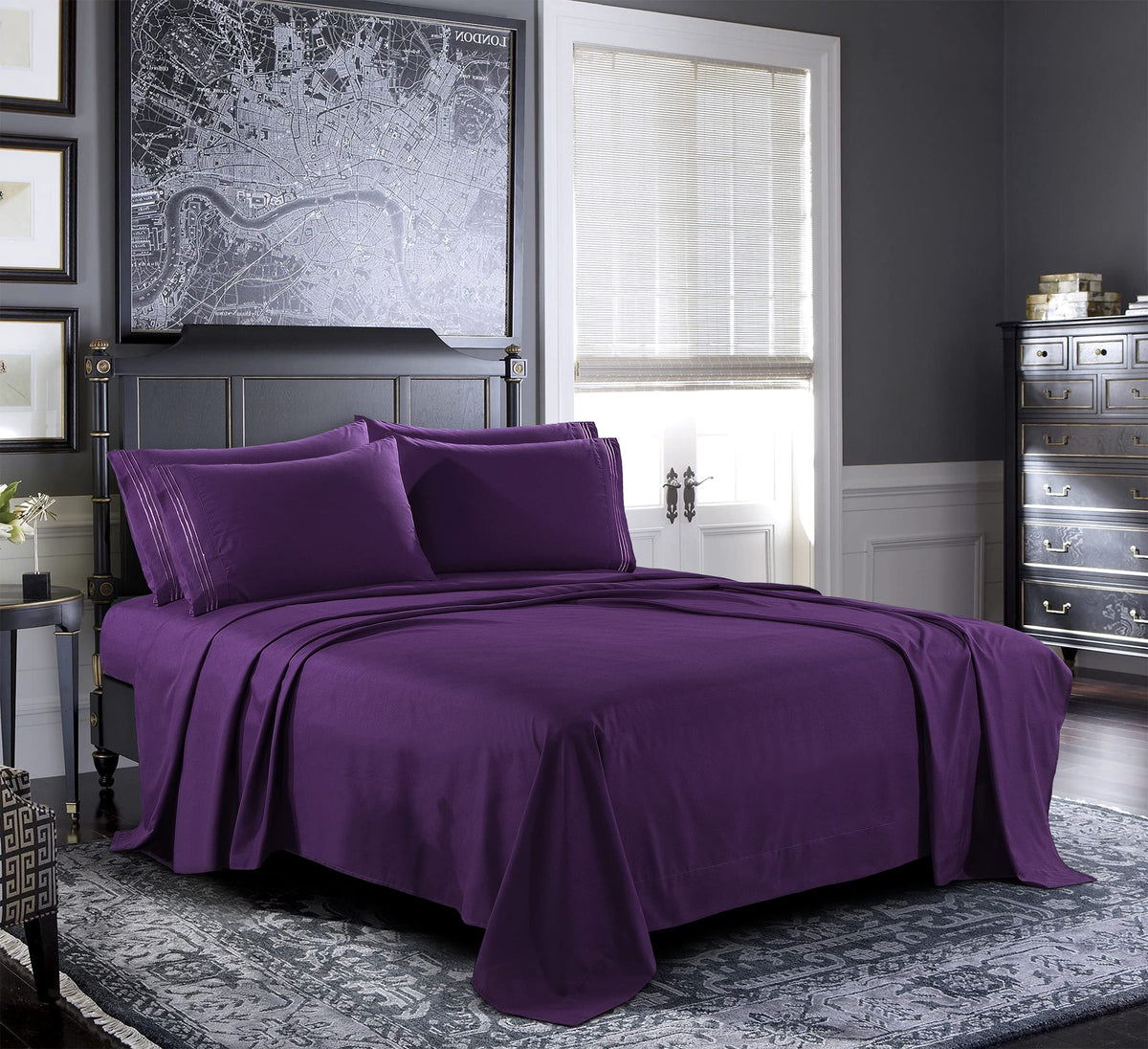 Bed Sheets - Full Sheet Set [6-Piece, Purple] - Hotel Luxury 1800 Brushed Microfiber - Soft And Breathable - Deep Pocket Fitted