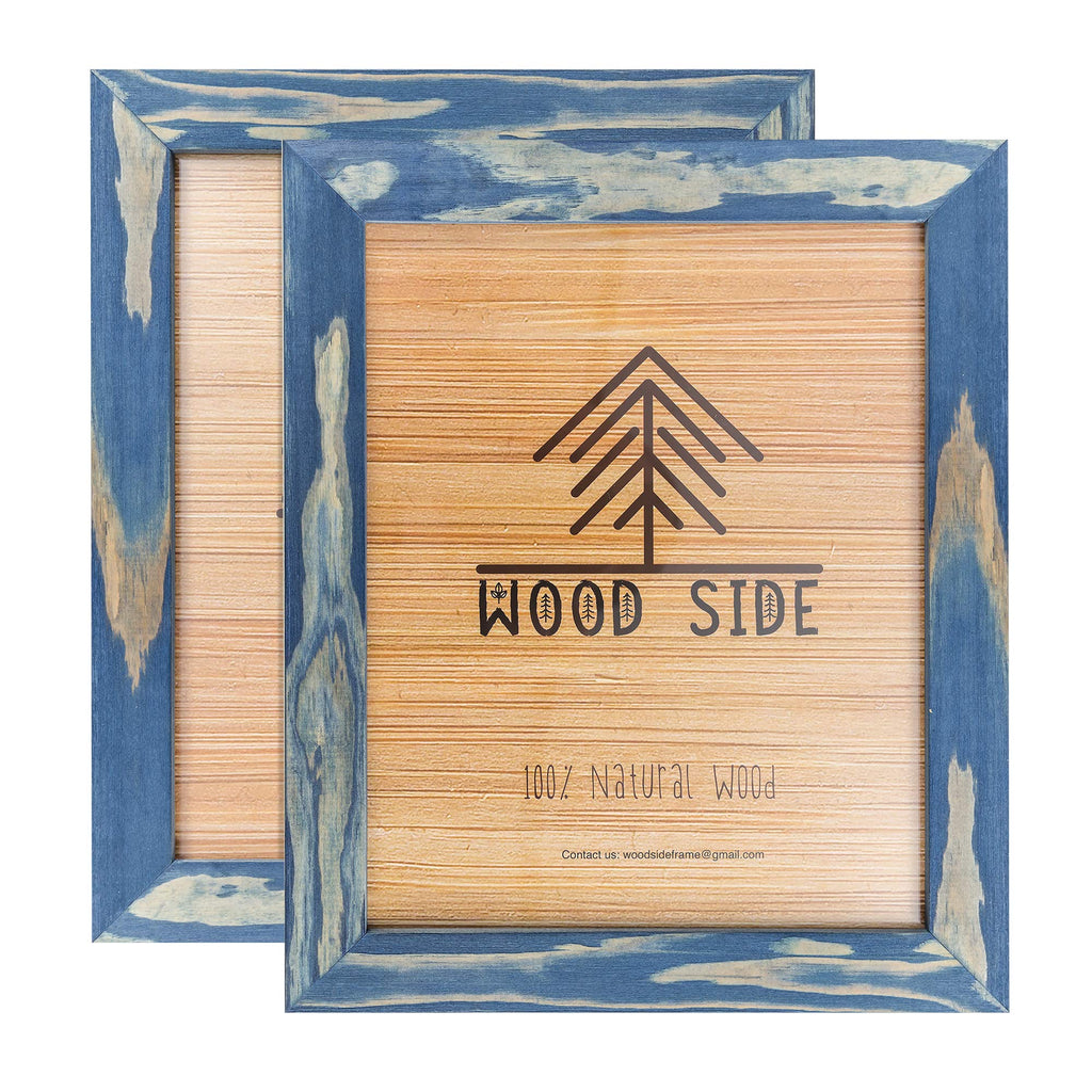 Rustic Wooden Picture Frames 8x10 - Navy Blue - Set of 2-100% Natural Eco Solid Wood and High Definition Real Glass for Wall Mou