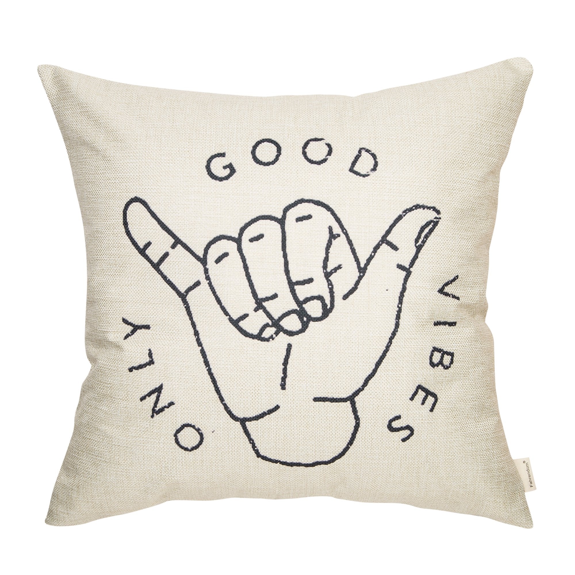 Fahrendom Good Vibes Only Aloha Hand Gesture Hang Hand Symbol Motivational Sign Cotton Linen Home Decorative Throw Pillow Case C