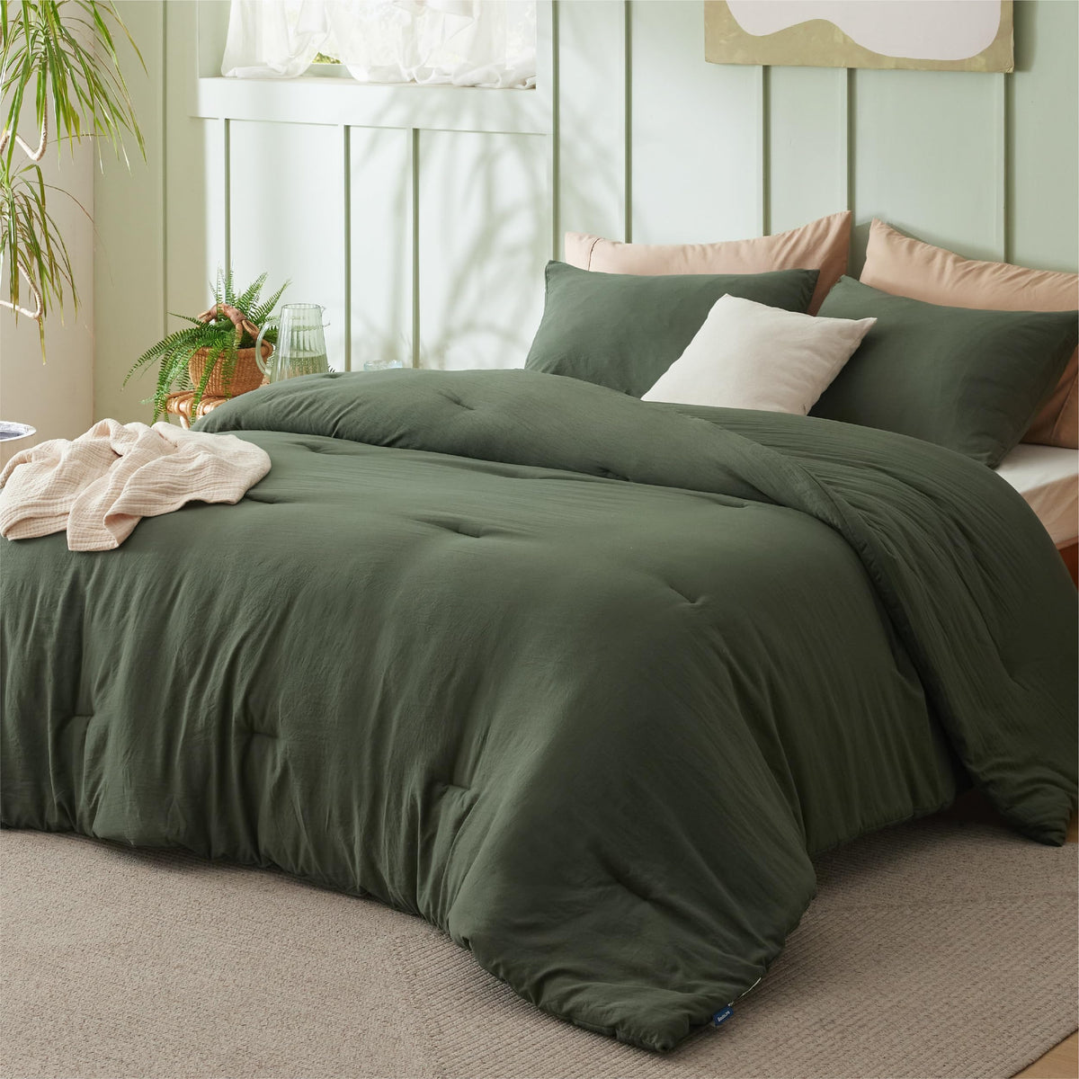 Bedsure Full Size Comforter Sets, Dark Green Soft Prewashed Bed Comforter For All Seasons, 3 Pieces Warm Bedding Sets, 1 Lightwe
