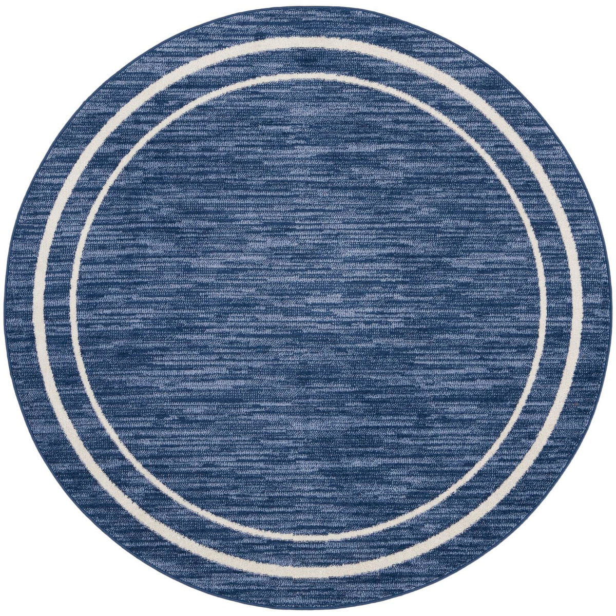 Nourison Essentials Indoor/Outdoor Solid Bordered Navy/Ivory 4' X Round Area Rug, Easy Cleaning, Non Shedding, Bed Room, Living