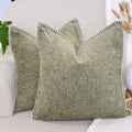 16X16 Pillow Covers Light Olive Green Set Of 2, Decor Pillow Covers Square, Textured Soft Chenille Cushion Covers With Trim Edge