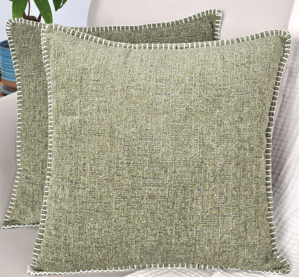 20X20 Inch Sage/Olive Green Textured Chenille Pillow Covers Set Of 2 With Stitched Edge/Velvet Soft Cushion Covers/Modern Pillow