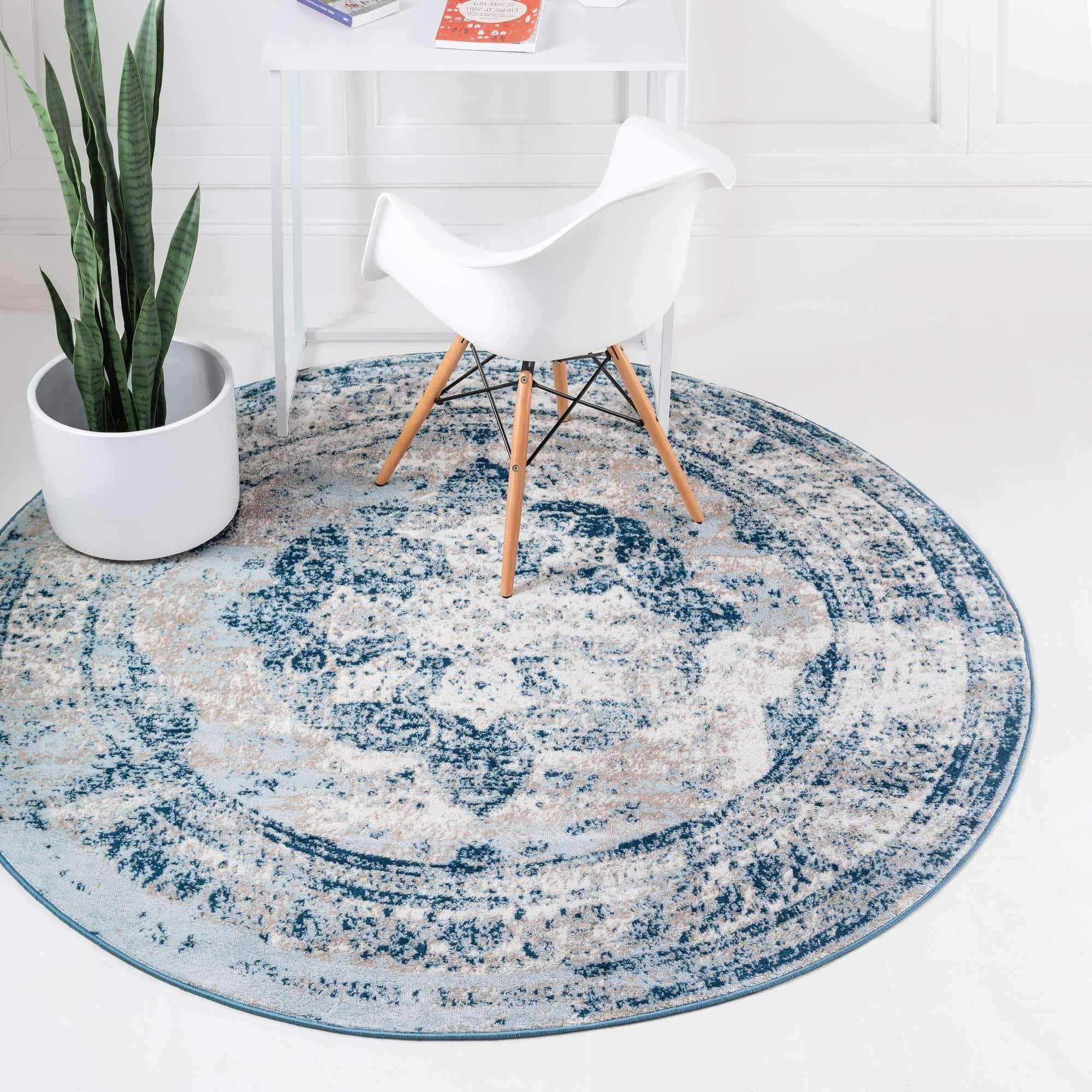 Unique Loom Sofia Collection Area Rug - Salle Garnier (8 Round Blue/Ivory)
