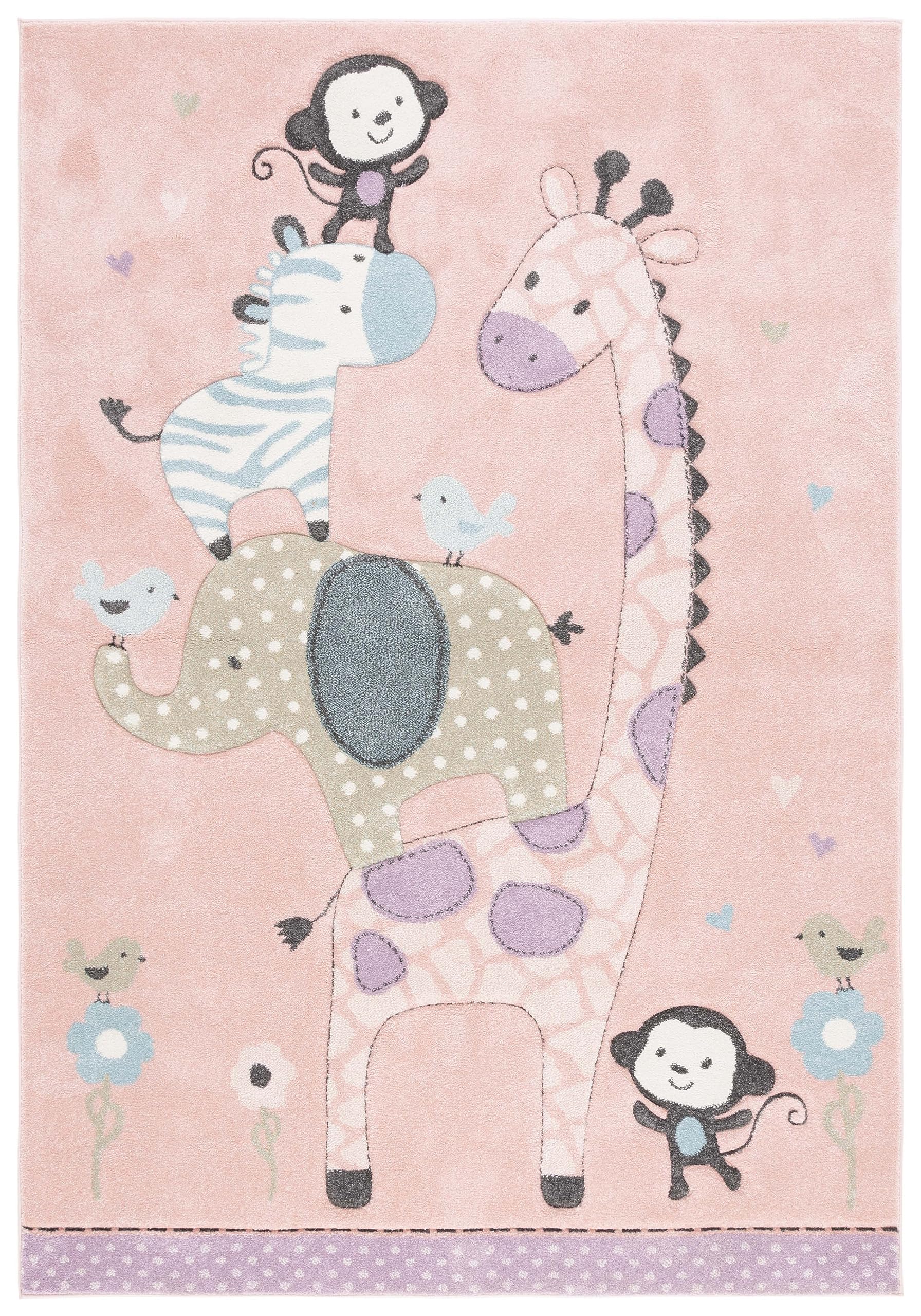 SAFAVIEH Carousel Kids 100 Collection Area Rug - 33 x 53, Blush Pink, Transitional Design, Stain Resistant, Ideal for High Tra