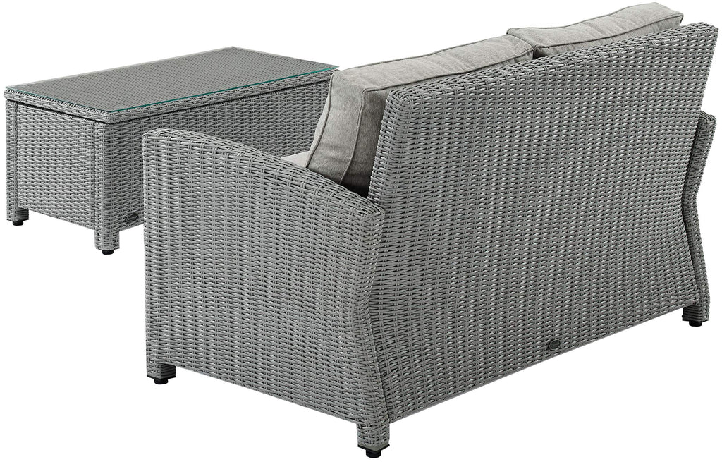 Crosley Furniture Bradenton 2-Piece Wicker Outdoor Coffee Table and Loveseat Patio Furniture Set for Porch, Gray with Gray Cushions
