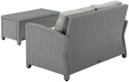 Crosley Furniture Bradenton 2-Piece Wicker Outdoor Coffee Table and Loveseat Patio Furniture Set for Porch, Gray with Gray Cushions