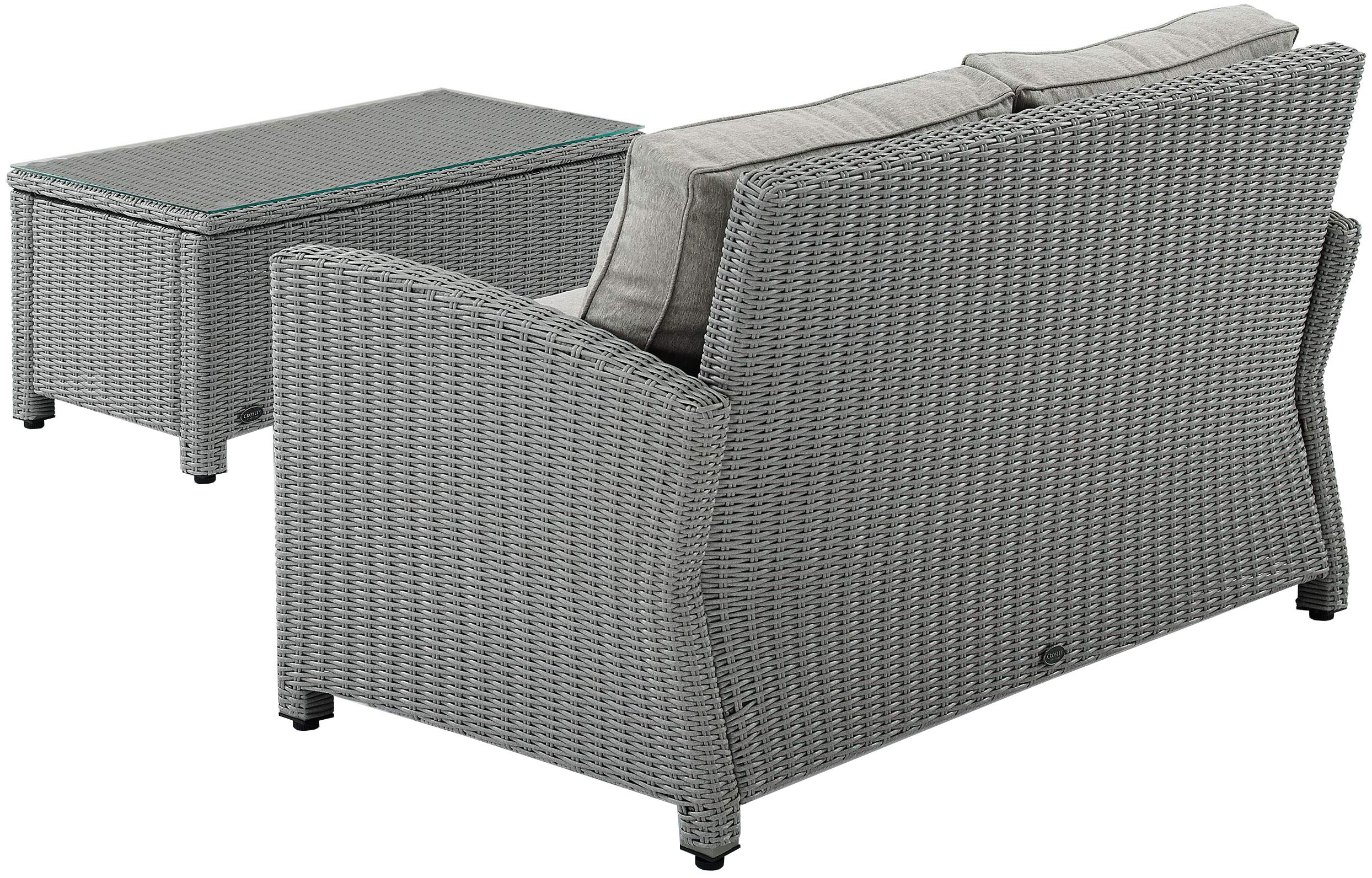Crosley Furniture Bradenton 2-Piece Wicker Outdoor Coffee Table and Loveseat Patio Furniture Set for Porch, Gray with Gray Cushions