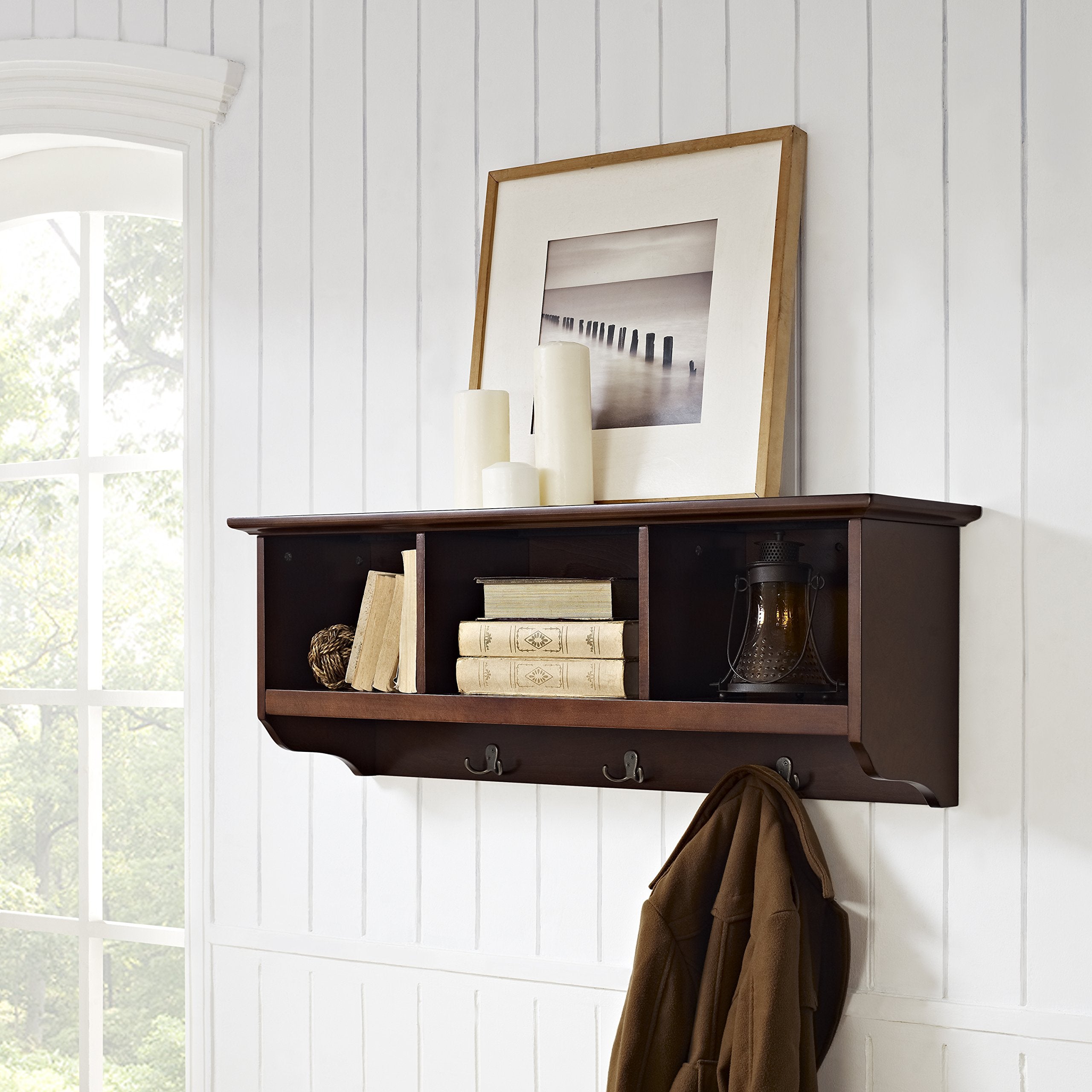 Crosley Furniture Brennan Entryway Storage Bench And Hanging Shelf Set, Vintage Mahogany