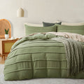 Oli Anderson Sage Green Duvet Cover King Size - Pleated King Duvet Cover, 3Pcs Soft And Breathable Textured Bedding Set With Zip