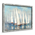 Seascape Framed Painting Wall Art: Abstract Ocean Artwork Coastal Picture Sailboat Prints on Wood in Modern Style for Home Decor