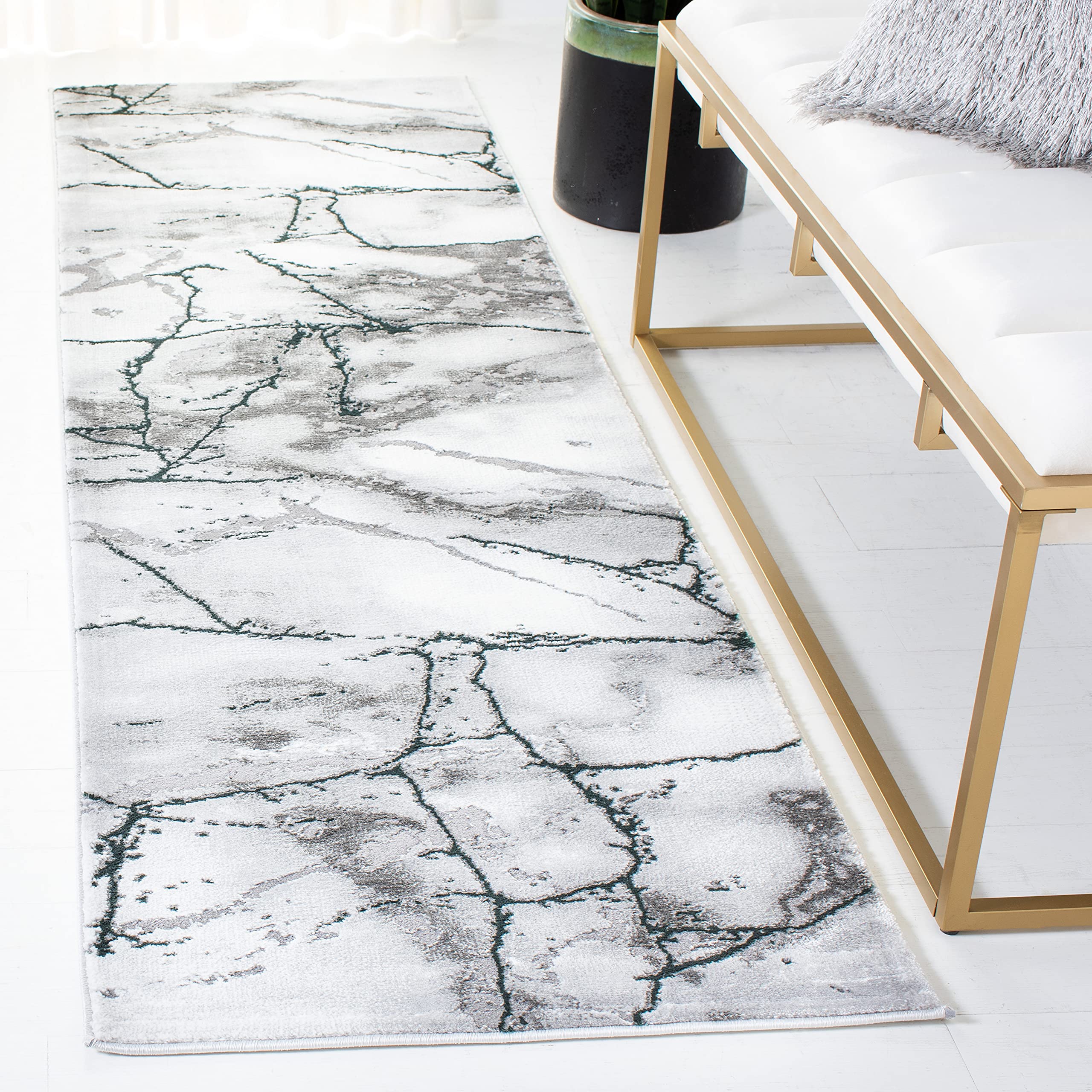 SAFAVIEH Craft Collection Runner Rug - 23 x 8, Grey & Green, Modern Abstract Design, Non-Shedding & Easy Care, Ideal for High 