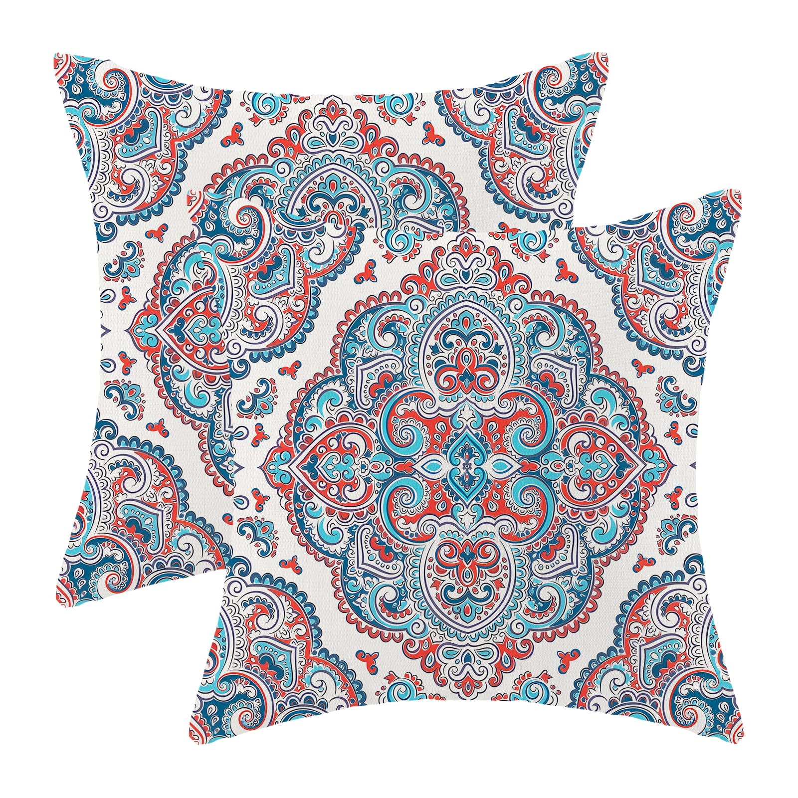 Aqua Teal Boho Pillow Covers 18X18 Inch Set Of 2,Burnt Orange Carpet Pattern Throw Pillows Case,Ethnic Design Retro Outdoor Deco